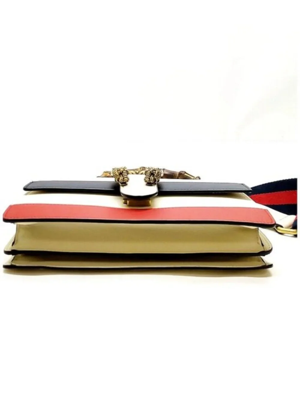 Authentic Gucci Dionysus Bamboo Top Handle Leather Bag White Red Blue Crossbody